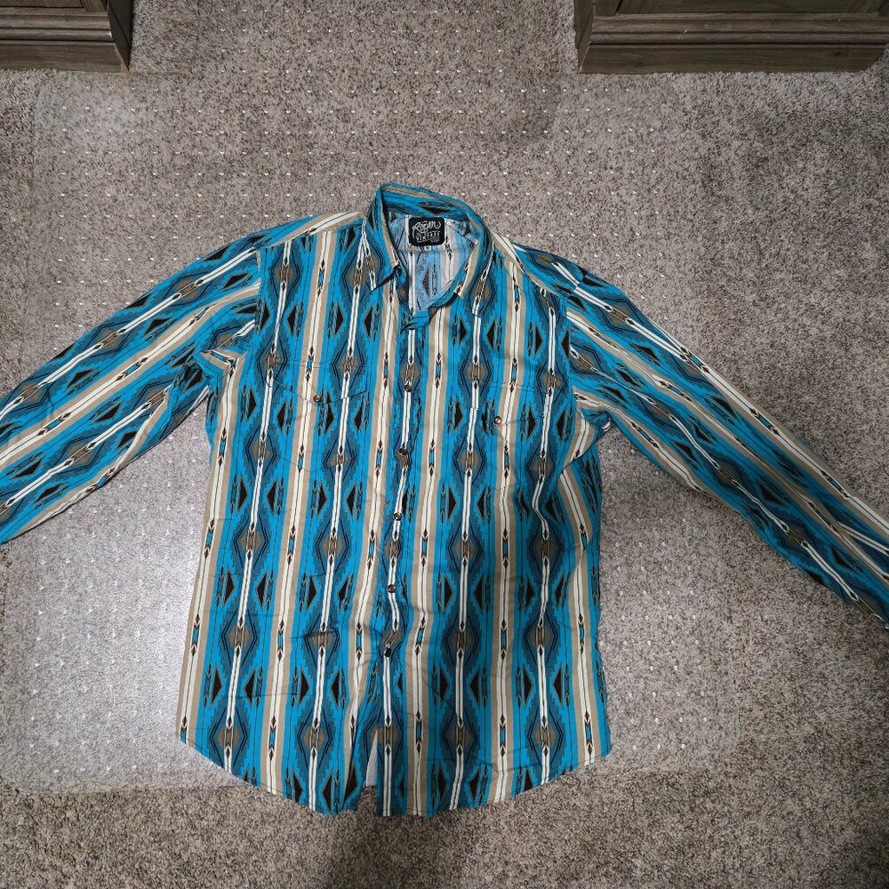 Roper Teal Blue and White Western Button-Down Shirt